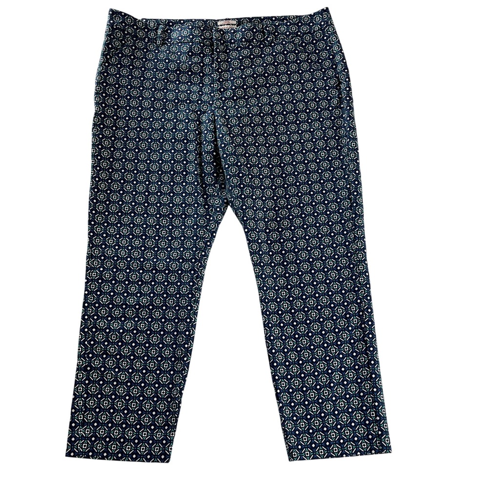 Merona Classic Ankle Pants Blue Geometric Stretch Cotton Blend Size 18